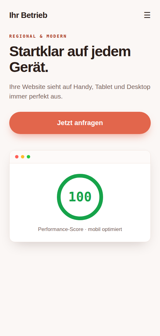 Beispielhafte Website in der mobilen Ansicht